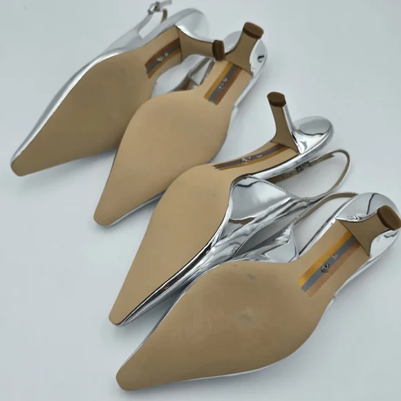 Sam Edelman Silver Pointed Toe Slingback Kitten Heels - Picture 16 of 16